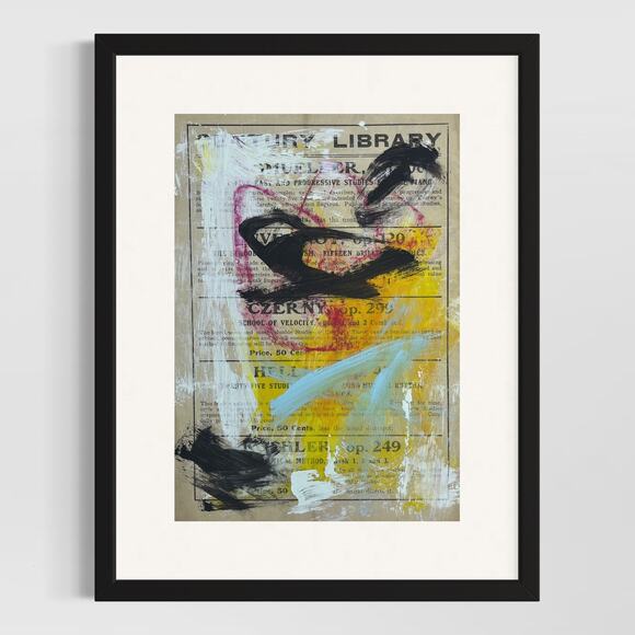 None Other - Original Abstract Art Painting "Czerny" On Sheet Music 7x10